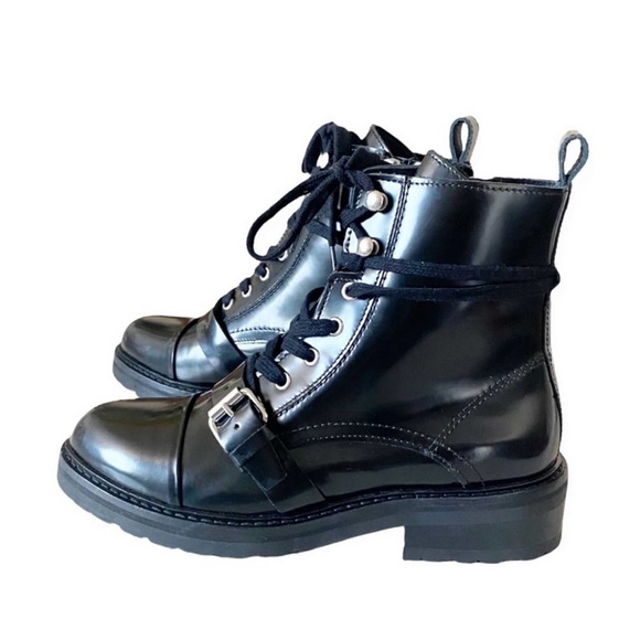 AllSaints Women's Donita Black Leather Combat Boot Size 7 US 37 EU - Picture 5 of 6